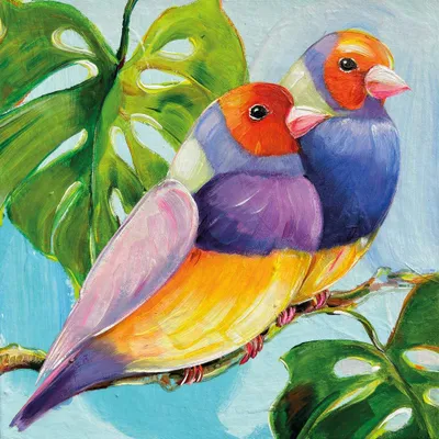 Produktbild von 20 Servietten Conversation tropicale - Buntes Vogelpaar an Monstera 33x33cm