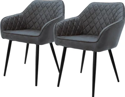 Produktbild von ML-Design 2er Set Esszimmerstühle mit Armlehne und Rückenlehne, Anthrazit, Küchenstuhl mit Kunstlederbezug, Polsterstuhl mit Metallbeinen