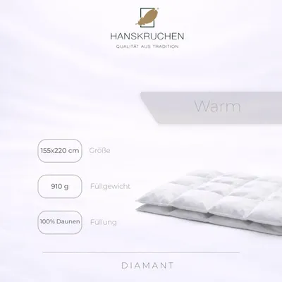 Produktbild von HANSKRUCHEN Diamant Daunenbettdecke 155x220 cm Warm 100% Gänsedaunen waschbar Allergiker Winterdecke atmungsaktiv Bettdecke weiß