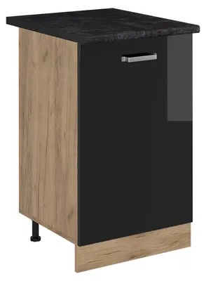 Image de Meuble bas de cuisine Vicco R-Line Noir Haute brillance/Chêne doré 50cm plan de travail Anthracite, Model 70395