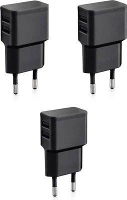 Produktbild von Wicked Chili 3er Set Dual USB Ladegerät 12W / 2400mA Pro Series Universal Netzteil geeignet für Handy, Watch, Powerbank und Bluetooth Speaker, 2-Fach USB Netzadapter (Netzstecker 90°, 2-Fach USB)