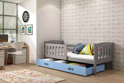 Obrázek produktu pro Dětská postel s úložným prostorem s matrací 90x200 BRIGID - grafit / modrá