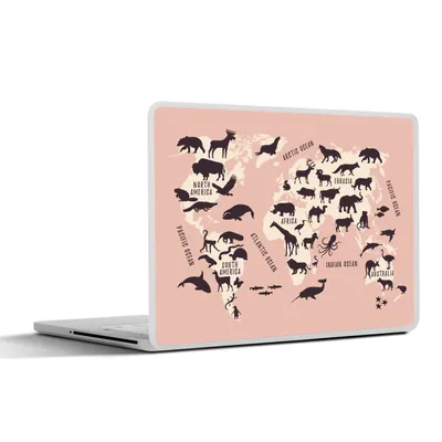 Produktbild von MuchoWow® Laptop Aufkleber Sticker Cover Weltkarte - Tiere - Rosa 36.5x27.5 cm - Laptop-Sticker