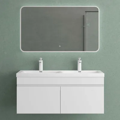 Produktbild von Mai & Mai Badmöbelset Waschbeckenunterschrank 120x48x55cm Doppelwaschbecken LED-Spiegel und Unterschrank Weiß Matt Botanica