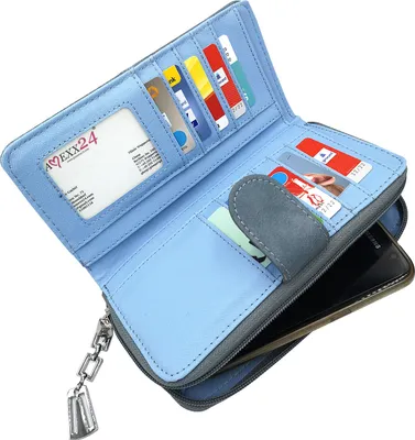 Produktbild von Glamexx24 Geldbörse Elegant Damen Portemonnaie Frau Kunst Leder Geldbörse Geldbeutel Reißverschluss Handytasche 25225-Farbe: Blau
