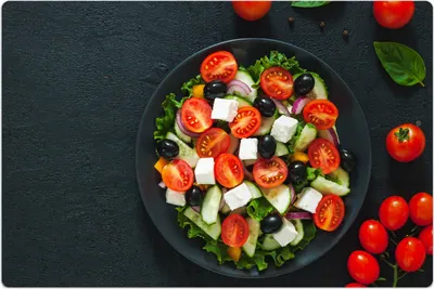 Produktbild von Küchenmatte 150x225 cm Vinylmatte Bodenmatte Dekoration - Griechischer Salat mit Tomate