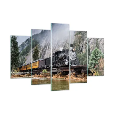 Produktbild von Bilder auf glas - 5 Teile - Alt Lokomotive Berge - 150x100cm - Glasbilder - Wandbilder - Bilder - zum Aufhängen bereit - Wanddekoration aus Glas - Glas Bilder - Wandbild auf Glas - GEA150x100-4581