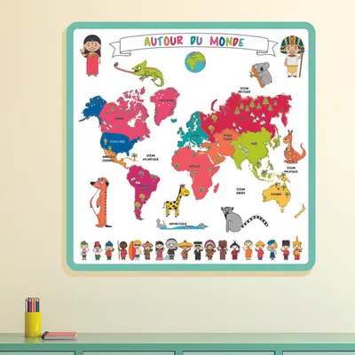 Image de Carte Du Monde A Colorier 50X50Cm Et 5 Feutres