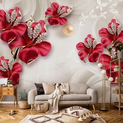 Produktbild von Vlies Fototapete Blumen Luxus 3D Diamanten Blumen (V8 - 368cm x 254cm - 4 Bahnen) Wohnzimmer Schlafzimmer Wandtapete Tapete Latexdruck UV-Beständig Geruchsfrei Hohe Auflösung Montagefertig
