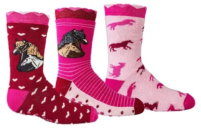 Produktbild von Mädchen Stoppersocken Kinder 3er Pack, ABS Socken rutschfest mit Pferde Motiv, Anti Rutsch Haussocken , Größe:23-26