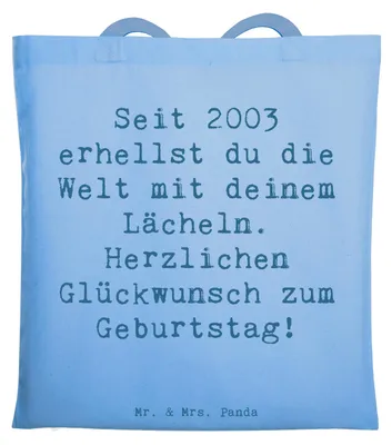 Produktbild von Mr. & Mrs. Panda Beutel Spruch 2003 Geburtstag - Sky Blue - Geschenk, Geburtsjahr, Geschenkideen, Geburtstagsgeschenk, Schultasche, Alles gut zum, Herzlichen Glückwunsch