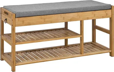 Produktbild von Bamboe wird entfernt. Bamboo wird zu Bambus. Bamboe Schoenenrek wird zu Bambus SchuhrekSchoenenrek wird zu SchuhrekSchoenenbank wird zu Schuhrekbankmet Zitkussen wird zu mit SitzkissenHal Schoenen Opbergbank Organisator met Laden wird zu Hal Schuhrekbank mit Sitzkissen, Schuhorganisator mit LadefunktionBambus Schuhrek - Schuhrekbank mit Sitzkissen - Halter für Schuhe, Organisator mit Ladefunktion