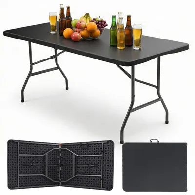 Produktbild von Sekey Buffettisch Klappbar Campingtisch Kunststoff mit Tragegriff, 152x70cm, Schwarz