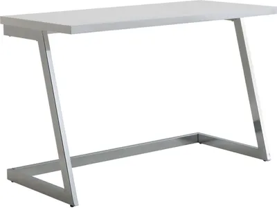 Produktbild von Schreibtisch 120x55x76 cm Hochglanz Weiß / Silber PC-Tisch mit Metallbeine, Design Computertisch, Home-Office Bürotisch, Konsolentisch Modern