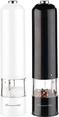 Produktbild von Edles 2er Set Elektrische Salz- und Pfeffermühle mit Keramik Mahlwerk Licht Acrylglas & Edelstahl Gewürzmühle