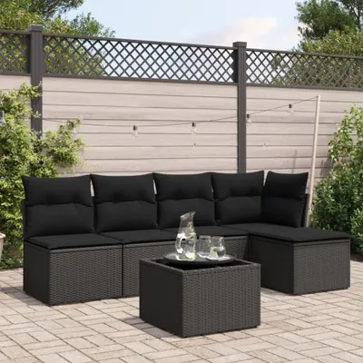 Produktbild von CLORIS 6-tlg. Garten-Sofagarnitur - mit Kissen - Schwarz Poly Rattan - Gartenmöbelgarnituren LL0000256152