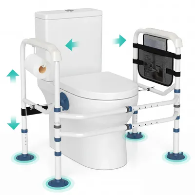 Produktbild von COSTWAY Aufstehhilfe Toilette höhen- & breitenverstellbar, WC Stützhilfe mit Haltegriff, elastischem Band & Papierhalter, Toilettenstuhl bis 136kg