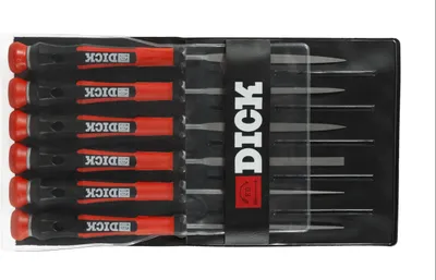 Produktbild von Dick 2160142-2K 6-piece needle file set with black/red handles, 140 mm, 2 cuts, Length 140 mm 1 Set