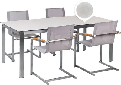 Produktbild von BELIANI Gartenmöbel Set Weiß und Beige Edelstahl 4 Stühle Polyester Tisch 180x90 cm Sicherheitsglas Keramik Gartenausstattung Terrasse Outdoor Indoor