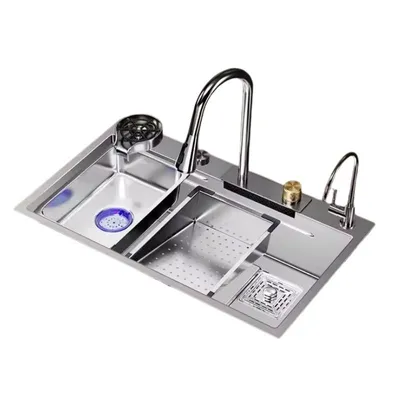 Immagine prodotto di Lavello da cucina in acciaio inox, design a vasca singola, struttura resistente, E9-75x45cm, Immagine generata dall'IA