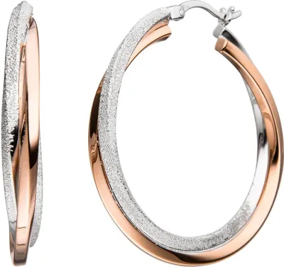 Produktbild von Paar Ohrringe Creolen gekreuzt 36,7mm 925 Silber teilrotvergoldet rhodiniert