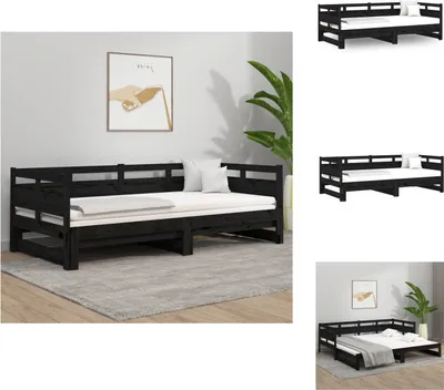 Obrázek produktu pro vidaXL Denní postel rozkládací černá masiv borovice 2x(90x190) cm - Postele a rámy postelí