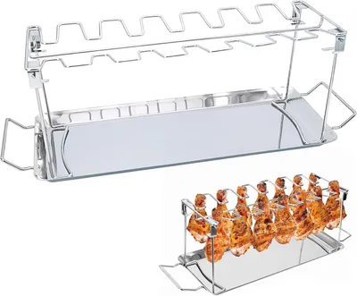Produktbild von Grillrost für Hähnchenschenkel mit Auffangschale, Edelstahl, für Grill und Ofen, für BBQ