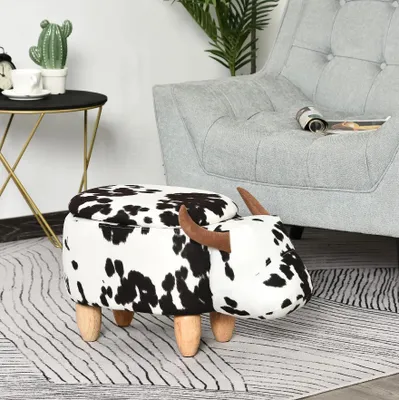 Produktbild von Kuhhocker mit Stauraum - Fußhocker | Farbe: Schwarz/Weiß/Natur | Abmessungen: 35x62x36 cm