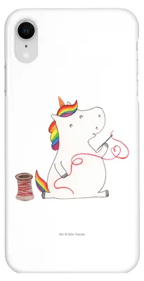 Produktbild von Mr. & Mrs. Panda Iphone XR Handyhülle Einhorn Näherin - Weiß - Geschenk, Unicorn, Premium Kunststoff, Handy Case, Stricken, Einhörner, Basteln, Häkeln