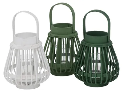 Produktbild von Windlicht Ilvie Bambus Glas grün/weiß H 16cm Stückpreis