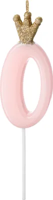 Image de Bougie d'anniversaire avec couronne | Rose clair Chiffre : 0