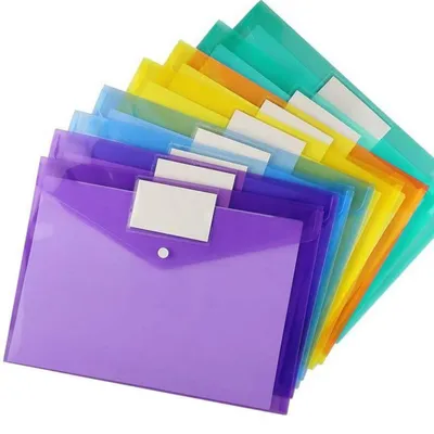 Zdjęcie produktu dla Koperty dokumentowe A4, 20 sztuk, 5 kolorów, wykonane z tworzywa PP, wymiary 33,5 x 23,5 cm