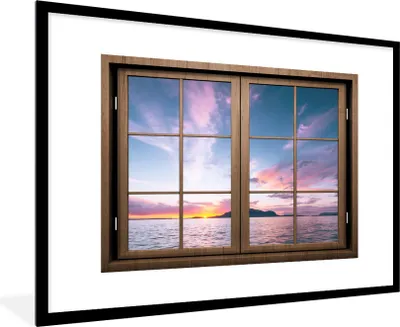Produktbild von MuchoWow® MuchoWow® Gerahmtes Poster Aussicht - Meer - Berge 90x60 cm - Poster mit zchwarzem Bilderrahmen - Wanddekoration - Fotos