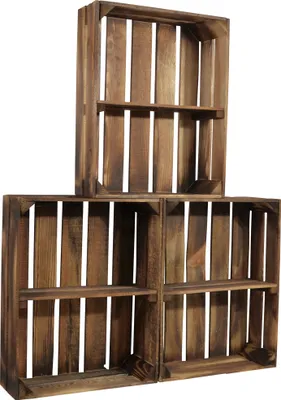 Produktbild von CHICCIE 3 Set Holzkiste Schmalhanz Geflammt 50x40x15cm Mit Kurzem Regal - Gewürzregal Bücherregal Weinregal Regal