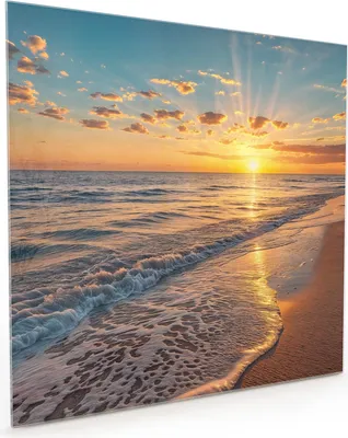 Produktbild von Küchenrückwand Spritzschutz Glas mit Motiv Sonnenaufgang Meer 40 x 40 cm