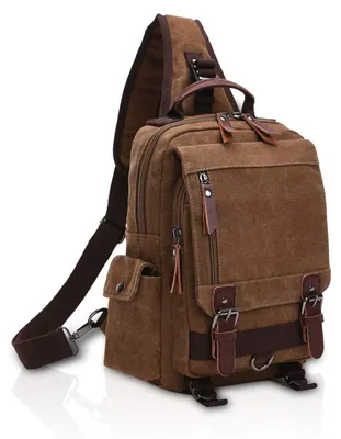 Produktbild von Brusttasche Sling Bag Herren Damen Leinwand Retro Braun 29x11x33cm