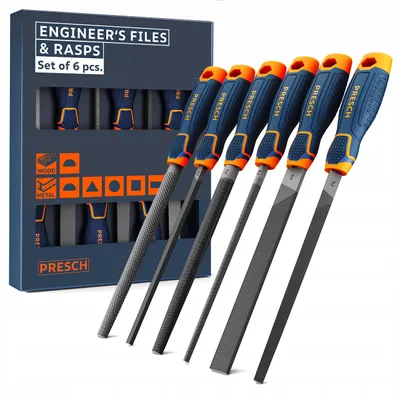 Imagen del producto de Kit de limas Presch, metal y madera, 6 piezas: Juego profesional de limas de alta calidad con 2 limas, que incluye una lima semicircular, una lima plana, una lima semicircular fina, una lima redonda, una lima triangular y una lima cuadrada
