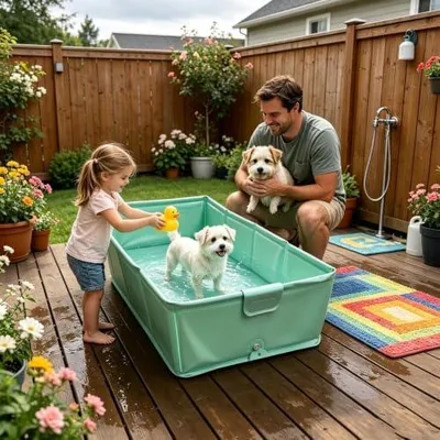 Produktbild von Faltbares Planschbecken für Hunde und Katzen, rutschfeste Hundebadewanne 80 x 39,9 x 19,8 cm für Spielplatz, Hinterhof und Zuhause im Sommer