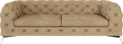 Produktbild von S-STYLE MÖBEL - Chesterfield Sofa 3-Sitzer Cleo mit Silber Metall Füßen aus Beige Samtstoff, B/T/H: 225 cm/ 100 cm/ 75 cm