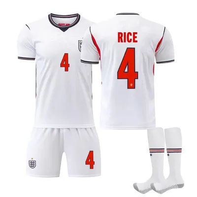 Immagine prodotto di 4 RICE Maglia da calcio per la Coppa del Mondo 2026 dell'Inghilterra, per bambini e adulti TAGLIA:L