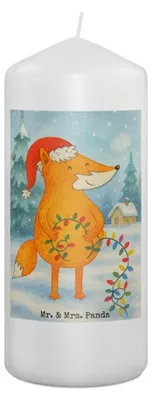 Produktbild von Mr. & Mrs. Panda Kerze Fuchs Weihnachten Design 19 x 8 cm - Weiß - Geschenk, Erinnerungskerze, Weihnachtsmann, Nikolaus, Winter, Stumpenkerze, Erinnerungslicht