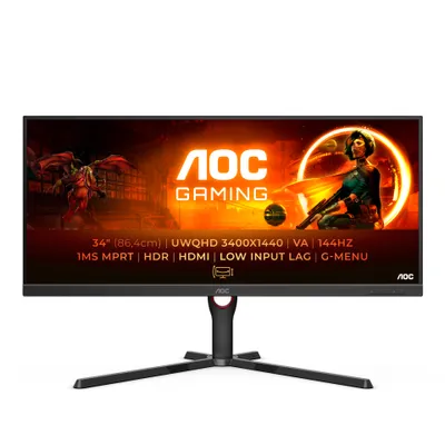 Produktbild von AOC G3 U34G3XM/EU 34" VA UltraWide Quad HD 144Hz Schwarzer Monitor