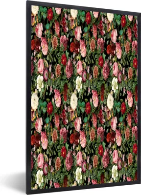 Produktbild von MuchoWow® MuchoWow® Gerahmtes Poster Blumen - Rosen - Muster 40x60 cm - Poster mit zchwarzem Bilderrahmen - Papierdruck - Wandbilder
