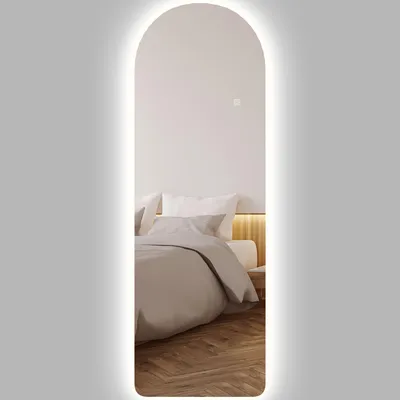 Produktbild von HOMCOM Großer Wandspiegel 120 x 40 cm mit LED-Beleuchtung, rahmenloser Bogenspiegel, bruchsicher, dimmbar und 3 Lichtfarben, für Wohn- und Schlafzimmer, transparent