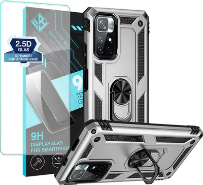 Produktbild von Armor Outdoor Handyhülle für Xiaomi Redmi Note 11 / 11S Handy Panzer Case Schutzhülle mit 9H Displayglas Displayschutz Farbe: Silber
