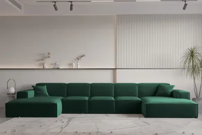 Produktbild von Wohnlandschaft U-Form CELES PREMIUM XL in Stoff Opera Velvet Grün