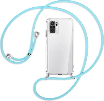 Produktbild von Handykette Backcover-Schutzhülle mit Band (Metall silberfarben) für Xiaomi Redmi Note 10 4G - himmelblau