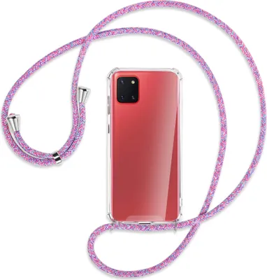 Produktbild von Handykette Backcover-Schutzhülle mit Band (Metall silberfarben) für Samsung Galaxy Note 10 Lite - lila/rosa/blau