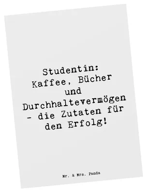 Produktbild von Mr. & Mrs. Panda Postkarte Spruch Studentin Erfolg - Weiß - Geschenk, Ansichtskarte, Ansichtskarten, Fotokarte, Berufsgestaltung, Inspiration, Kaffee, Freude bereiten