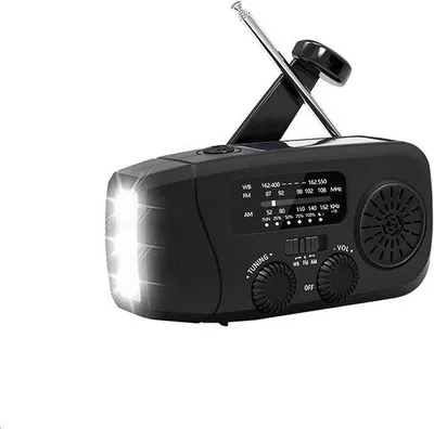 Productafbeelding van Unyqoos® Noodradio, draagbaar – IPX3 waterdicht, 2000 mAh, zonne-energie + USB-C + handkurbel, LED-zaklamp, FM/AM met weerinformatie, functie voor het opladen van smartphones